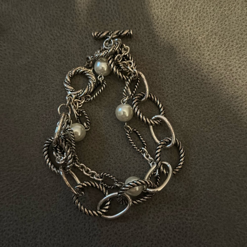Premier Designs Cellissimo Silver Layered Chunky Chains Pearls bracelet